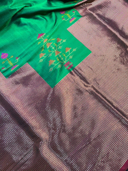 EMERALD GREEN  SILK PURE HANDLOOM PAITHANI SAREE