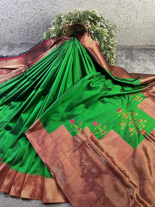EMERALD GREEN  SILK PURE HANDLOOM PAITHANI SAREE