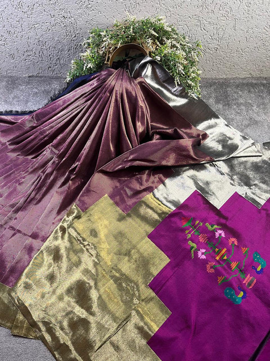 PLUM TISSUE SILK PURE HANDLOOM PAITHANI SAREE