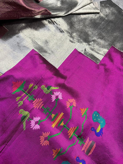 PLUM TISSUE SILK PURE HANDLOOM PAITHANI SAREE