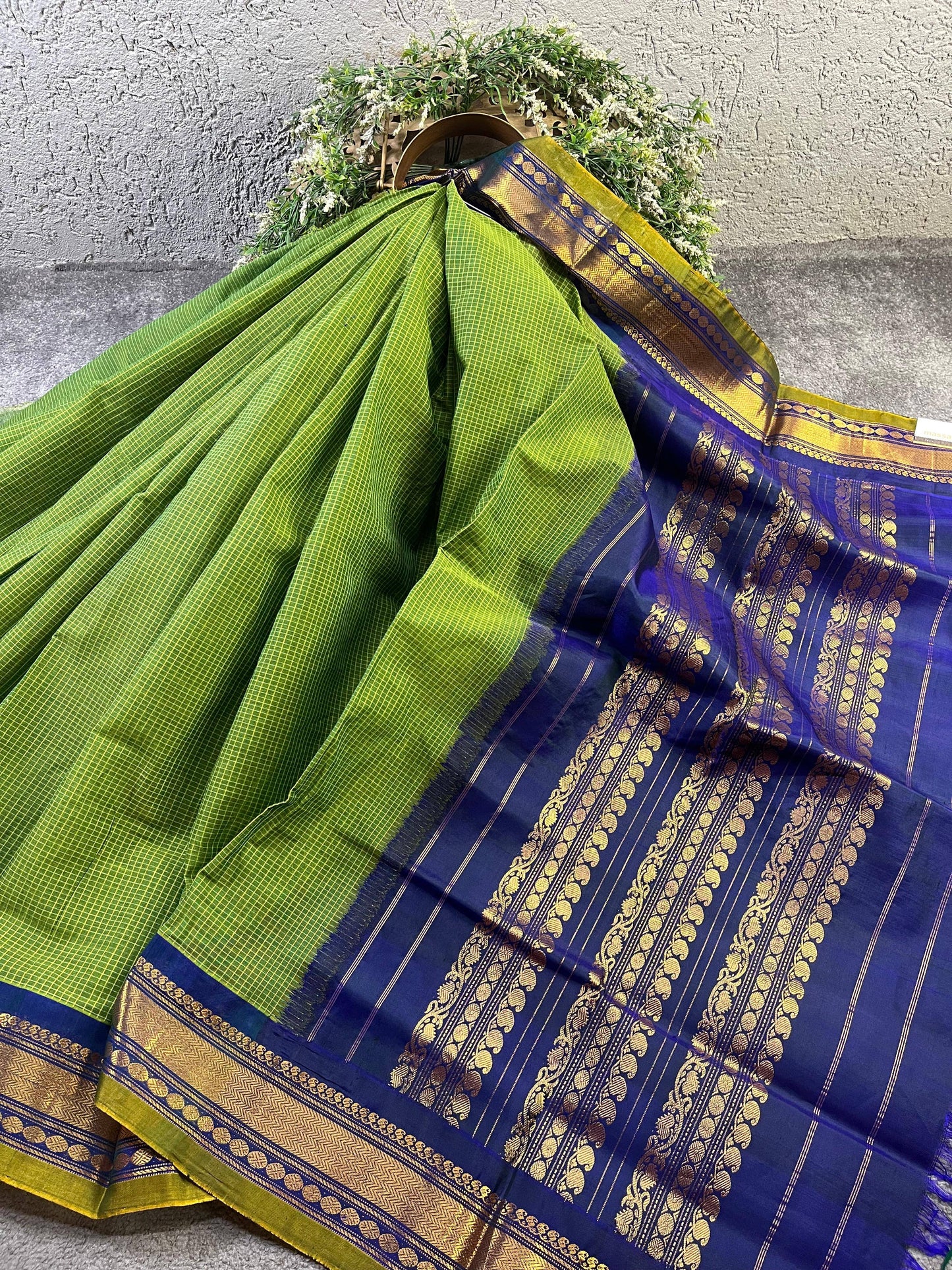 GREEN COTTON PURE HANDLOOM GADWAL SAREE