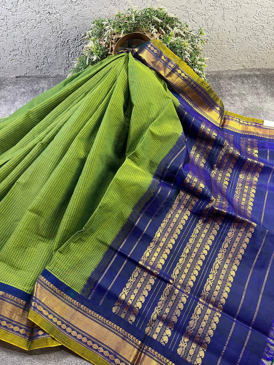 GREEN COTTON PURE HANDLOOM GADWAL SAREE