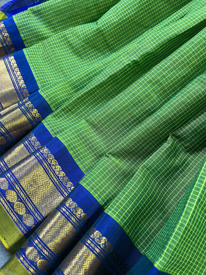 GREEN COTTON PURE HANDLOOM GADWAL SAREE