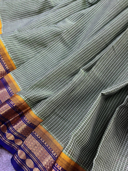 GREEN COTTON PURE HANDLOOM GADWAL SAREE