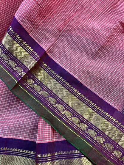 PINKISH ORANGE COTTON PURE HANDLOOM GADWAL SAREE