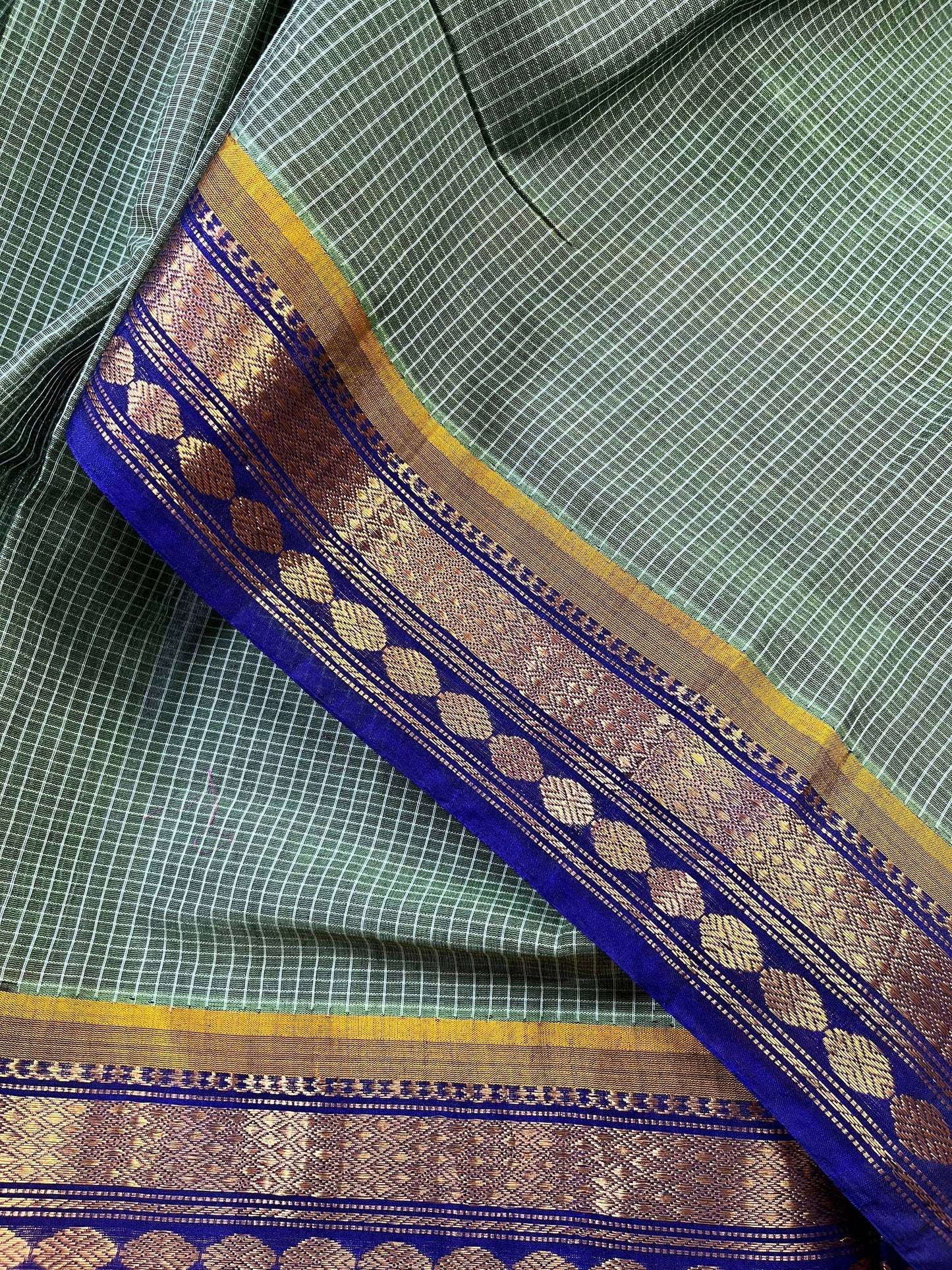 GREEN COTTON PURE HANDLOOM GADWAL SAREE
