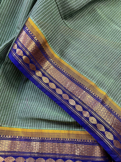 GREEN COTTON PURE HANDLOOM GADWAL SAREE