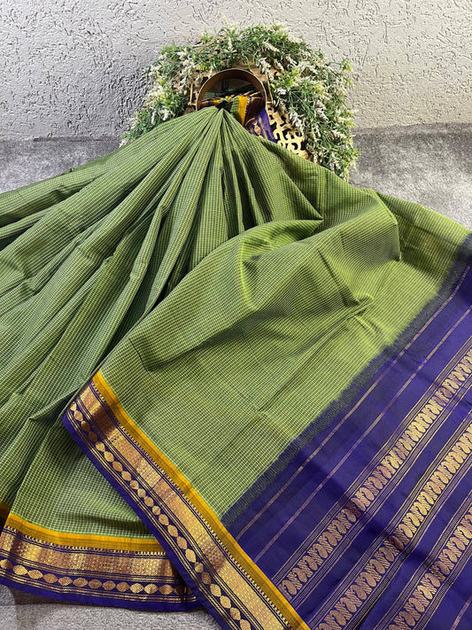 GREEN COTTON PURE HANDLOOM GADWAL SAREE