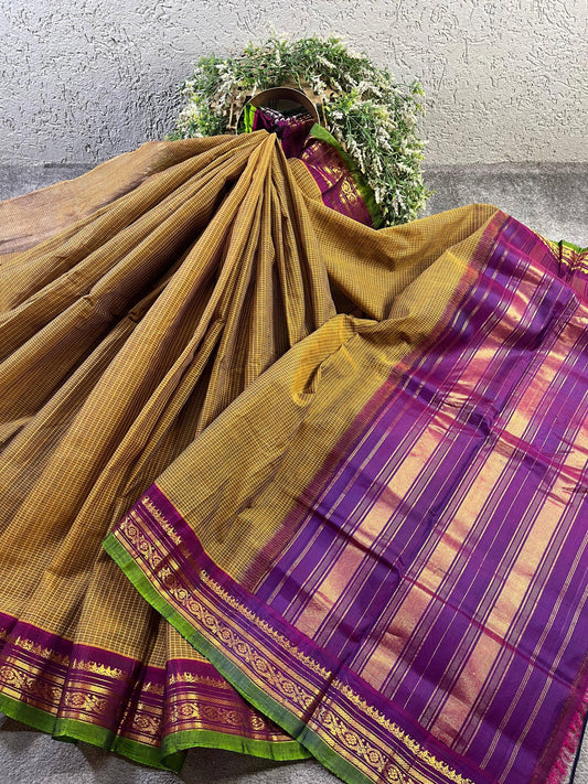 MEHENDI GREEN COTTON PURE HANDLOOM GADWAL SAREE