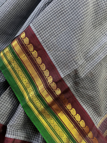 GREY COTTON PURE HANDLOOM GADWAL SAREE