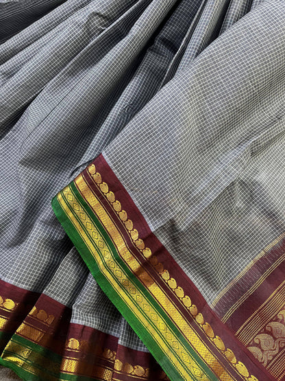 GREY COTTON PURE HANDLOOM GADWAL SAREE