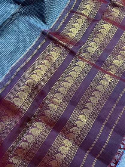 GREY COTTON PURE HANDLOOM GADWAL SAREE