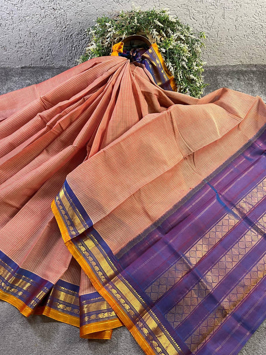 PEACH COTTON PURE HANDLOOM GADWAL SAREE