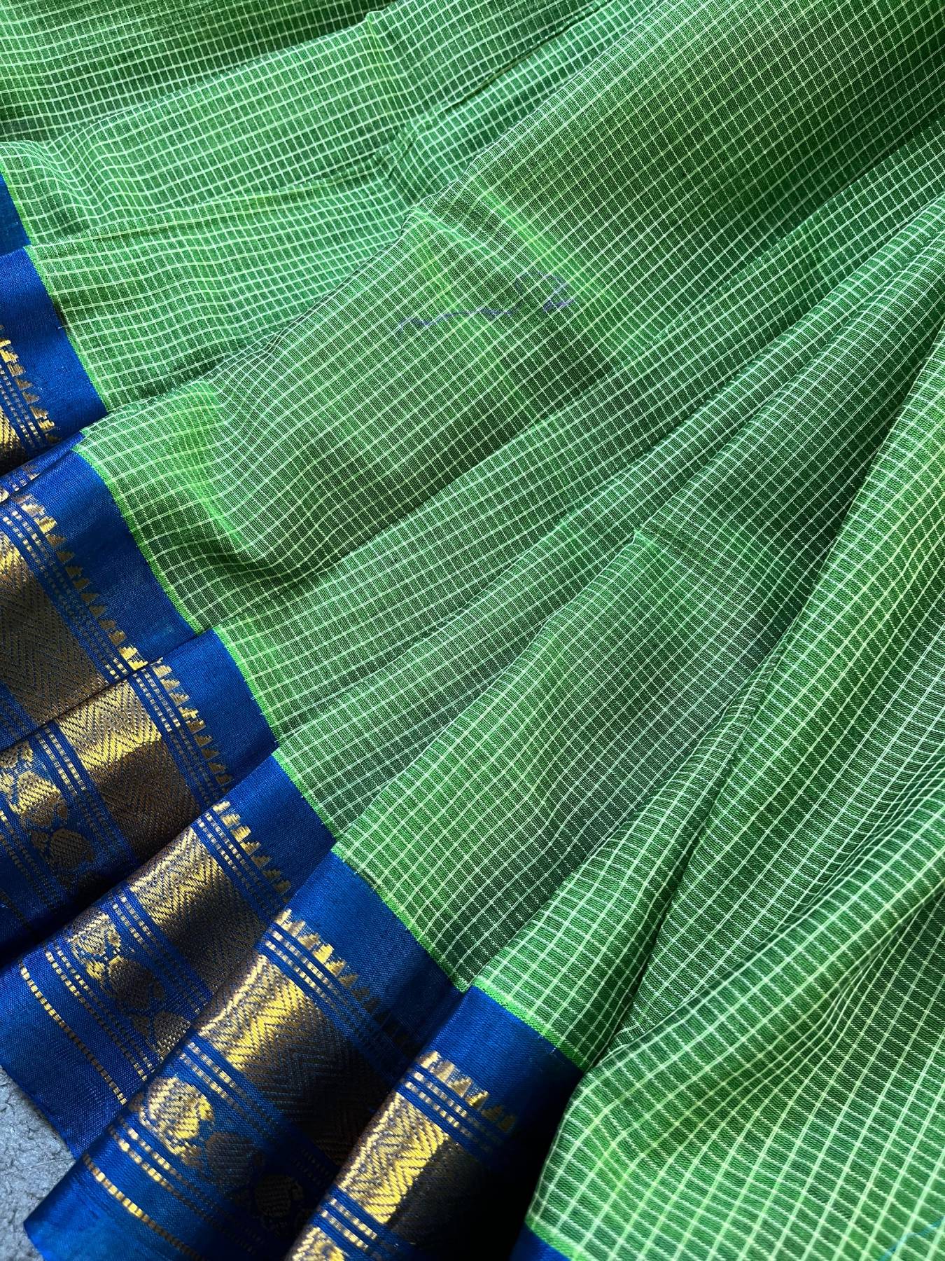 GREEN COTTON PURE HANDLOOM GADWAL SAREE