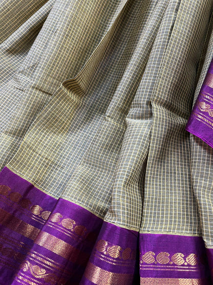PARRORT GREEN COTTON PURE HANDLOOM GADWAL SAREE