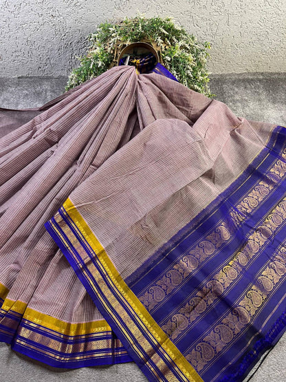 MAUVE COTTON PURE HANDLOOM GADWAL SAREE