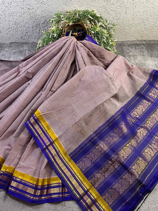 MAUVE COTTON PURE HANDLOOM GADWAL SAREE