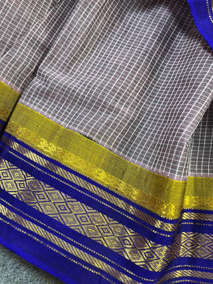 MAUVE COTTON PURE HANDLOOM GADWAL SAREE