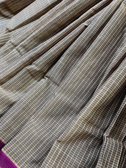 BROWN COTTON PURE HANDLOOM GADWAL SAREE