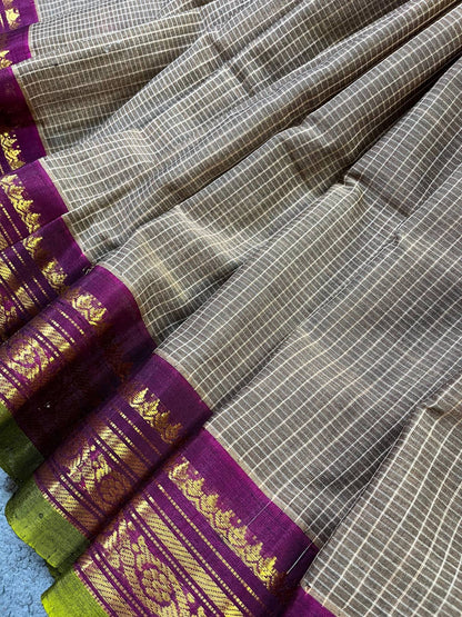BROWN COTTON PURE HANDLOOM GADWAL SAREE
