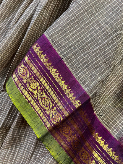 BROWN COTTON PURE HANDLOOM GADWAL SAREE