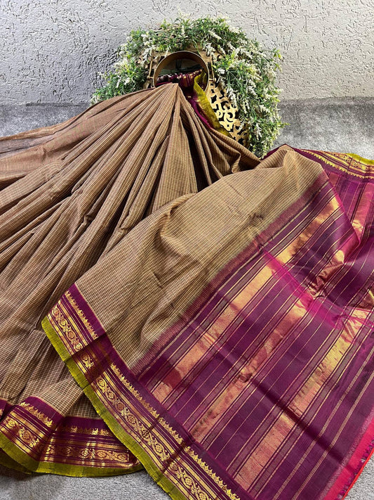 BROWN COTTON PURE HANDLOOM GADWAL SAREE