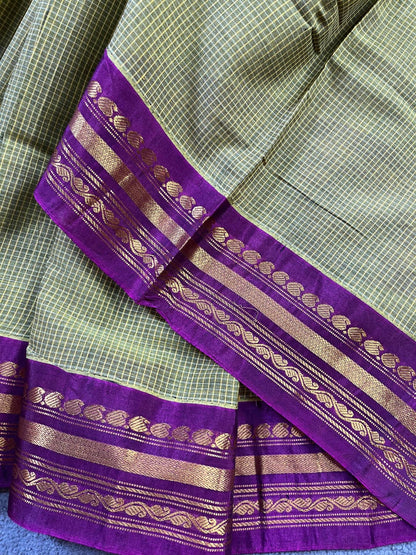 PARRORT GREEN COTTON PURE HANDLOOM GADWAL SAREE