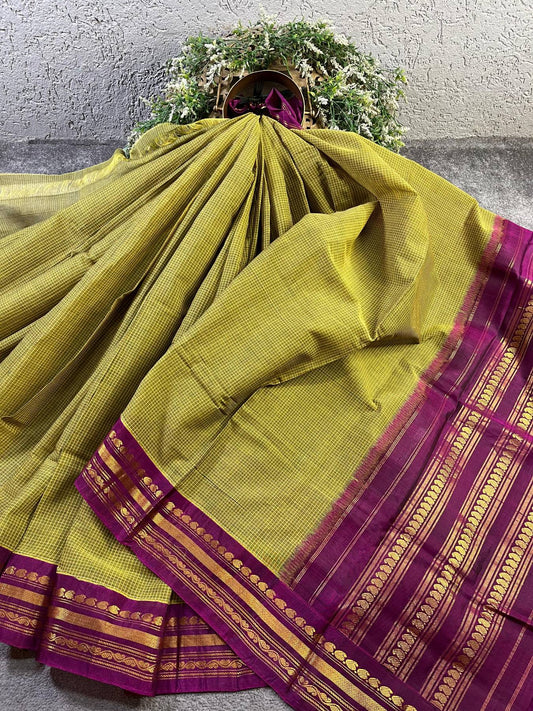 PARRORT GREEN COTTON PURE HANDLOOM GADWAL SAREE