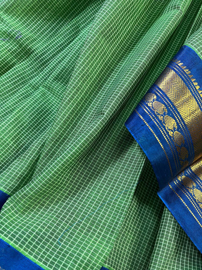 GREEN COTTON PURE HANDLOOM GADWAL SAREE