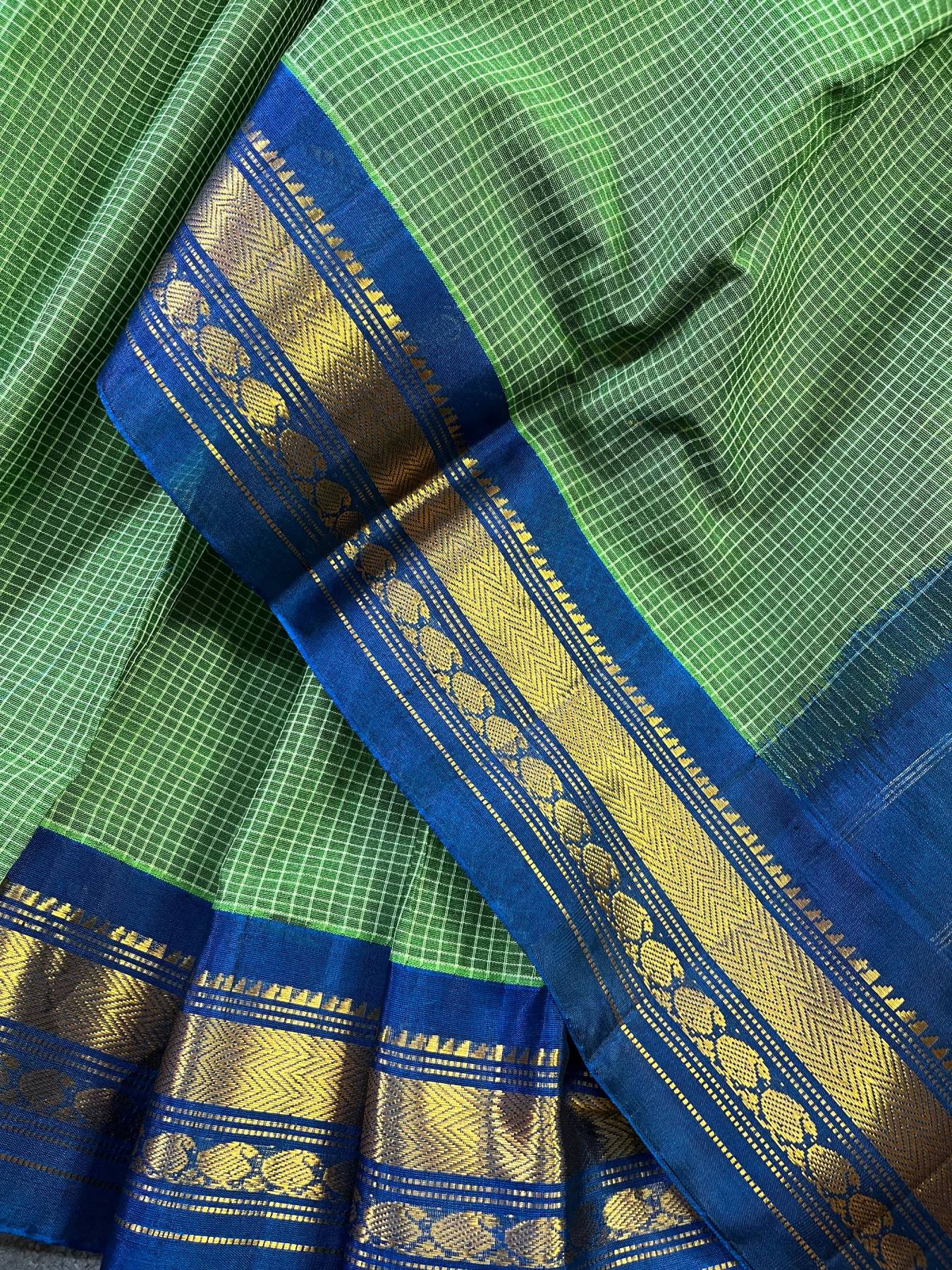 GREEN COTTON PURE HANDLOOM GADWAL SAREE