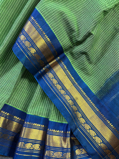 GREEN COTTON PURE HANDLOOM GADWAL SAREE