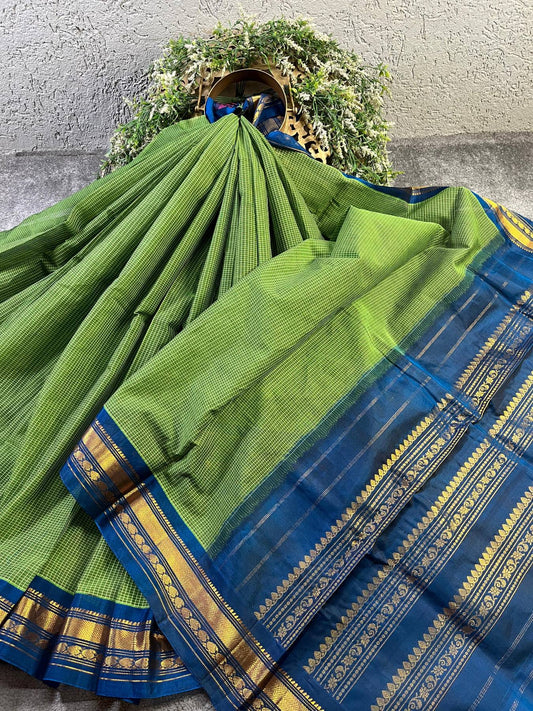 GREEN COTTON PURE HANDLOOM GADWAL SAREE
