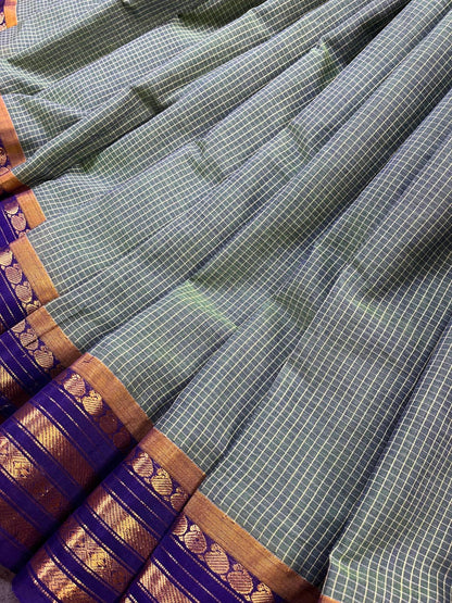 GREEN COTTON PURE HANDLOOM GADWAL SAREE