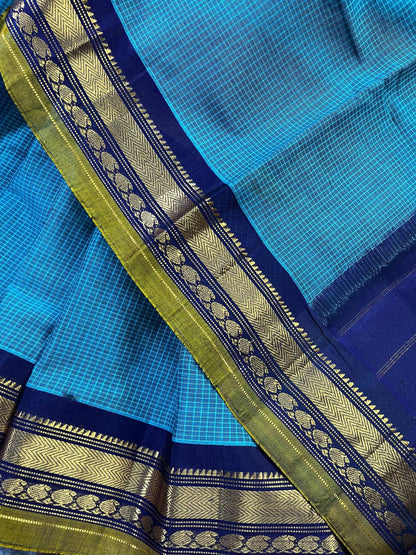 BLUE COTTON PURE HANDLOOM GADWAL SAREE