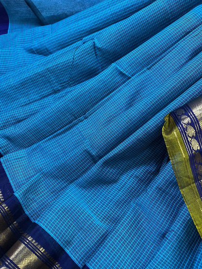 BLUE COTTON PURE HANDLOOM GADWAL SAREE