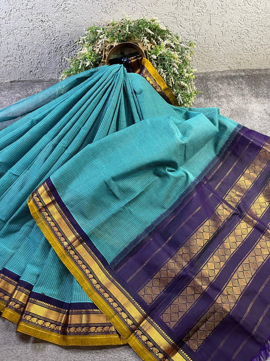 BLUE COTTON PURE HANDLOOM GADWAL SAREE