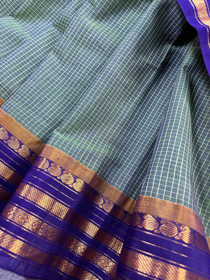 GREEN COTTON PURE HANDLOOM GADWAL SAREE