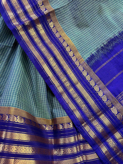 GREEN COTTON PURE HANDLOOM GADWAL SAREE