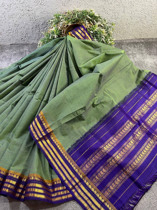 GREEN COTTON PURE HANDLOOM GADWAL SAREE