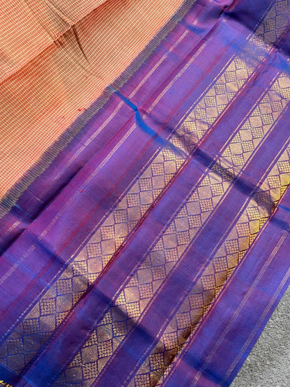 PEACH COTTON PURE HANDLOOM GADWAL SAREE