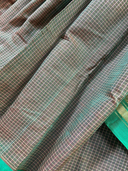 TWO TONE GREEN COTTON PURE HANDLOOM GADWAL SAREE