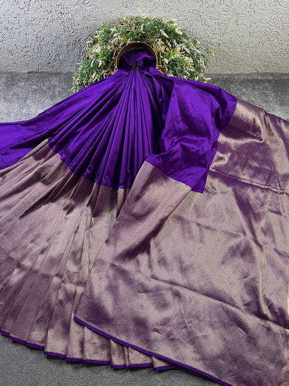 PURPLE KATAN SILK PURE HANDLOOM BANARASI SAREE