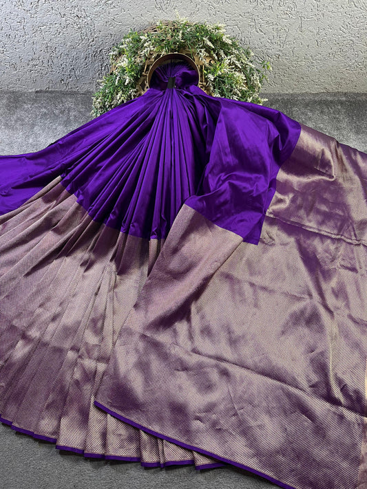 PURPLE KATAN SILK PURE HANDLOOM BANARASI SAREE