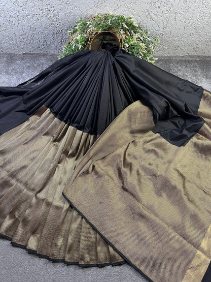 BLACK KATAN SILK PURE HANDLOOM BANARASI SAREE