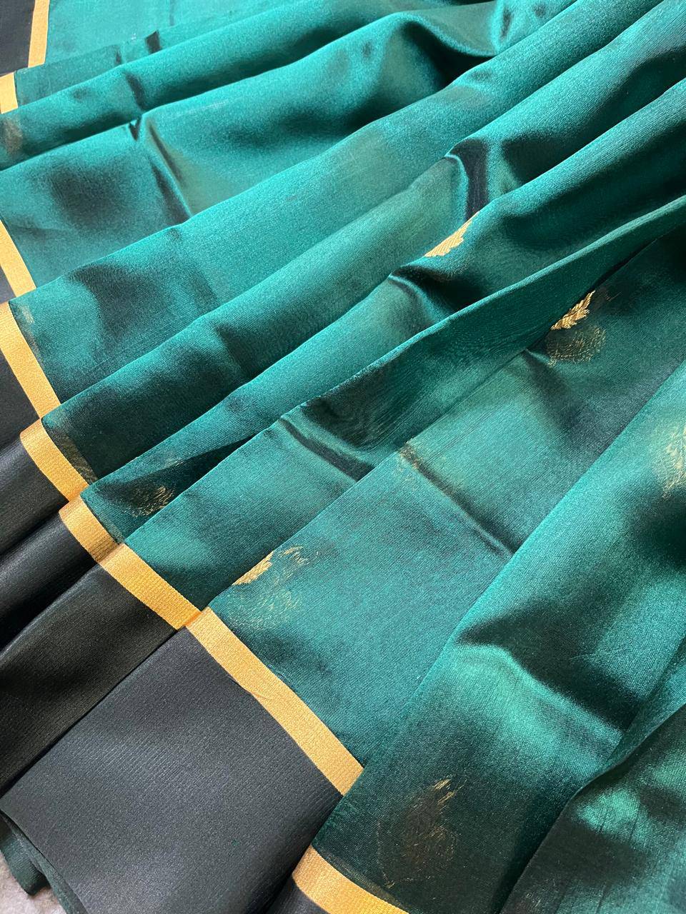 BOTTLE GREEN SILK PURE HANDLOOM CHANDERI SAREE