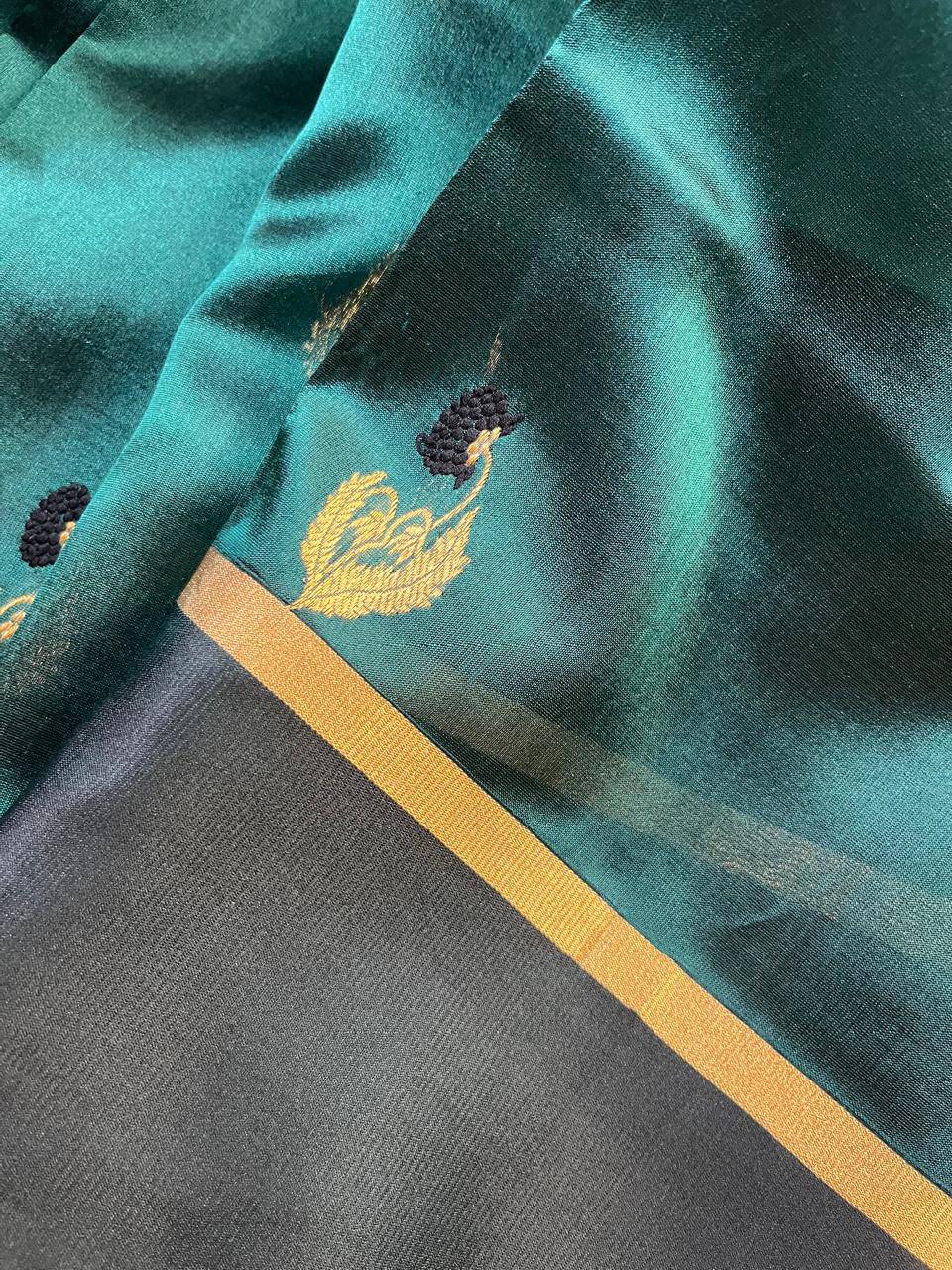 BOTTLE GREEN SILK PURE HANDLOOM CHANDERI SAREE