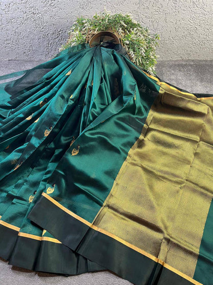 BOTTLE GREEN SILK PURE HANDLOOM CHANDERI SAREE
