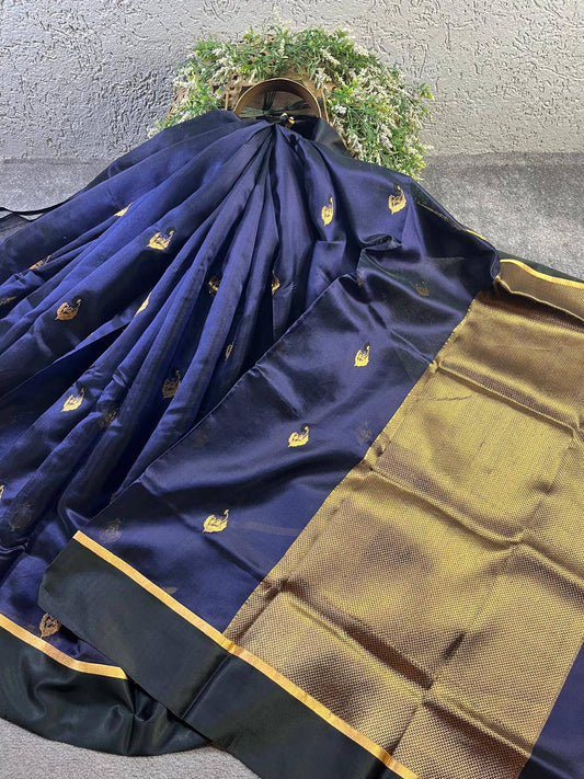 MIDNIGHT BLUE SILK PURE HANDLOOM CHANDERI SAREE