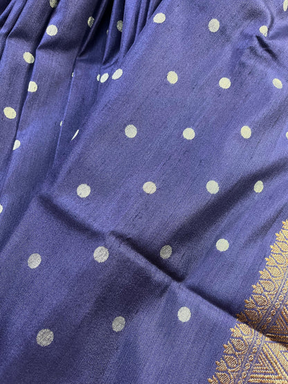 BLUE TASSAR SILK PURE HANDLOOM BANARASI SAREE