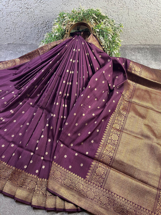 WINE TASSAR SILK PURE HANDLOOM BANARASI SAREE